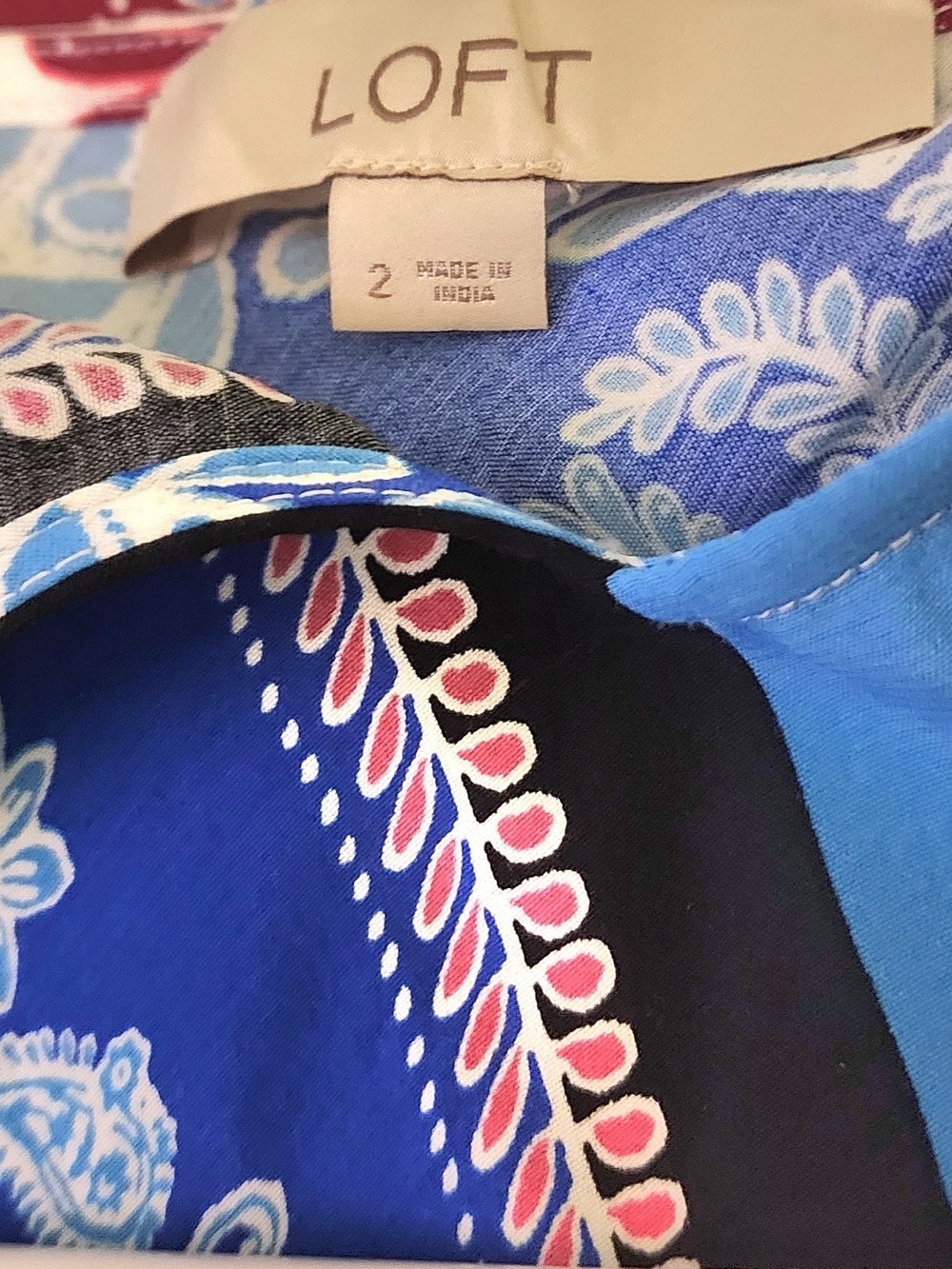 LOFT Blue and Pink Paisley Border Scarf Dress Sz 2 - Picture 5 of 5